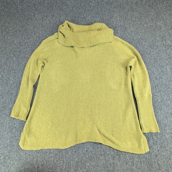 Chicos Boho Cowl Neck Tunic Sweater Women 2 Petite Chartreuse Green Cotton Blend — photo 2